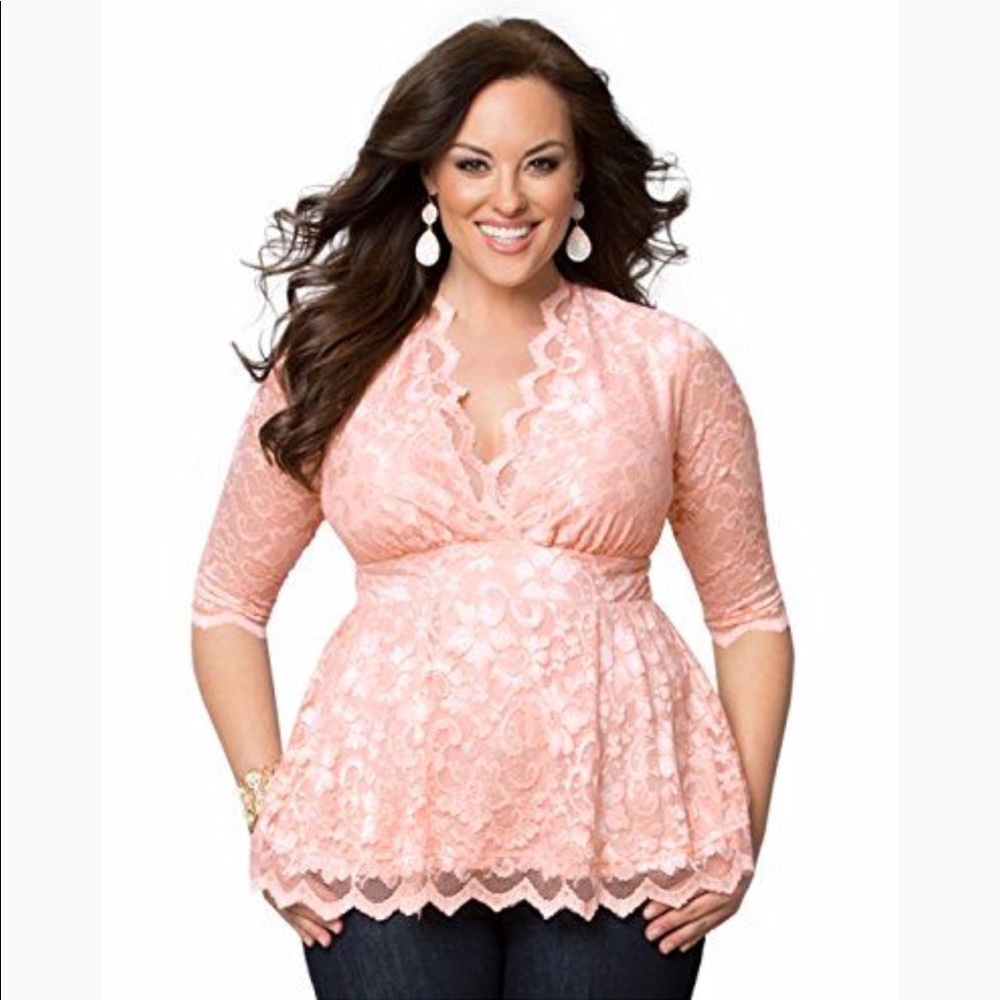 Kiyonna 2x linden Peach / Rose Lacey Top / Blouse